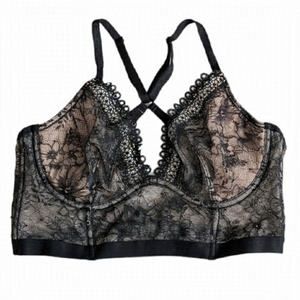 Victoria's Secret Very Sexy Unlined Plunge lace black pink Bra Small B084